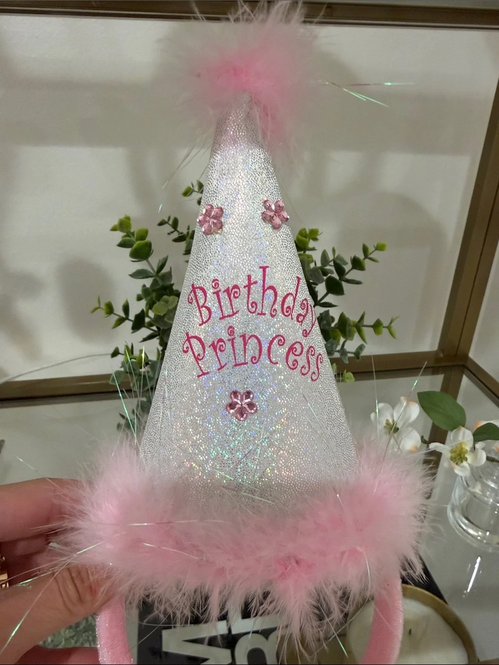 Birthday Princess Pink Glitter Party Hat Headband